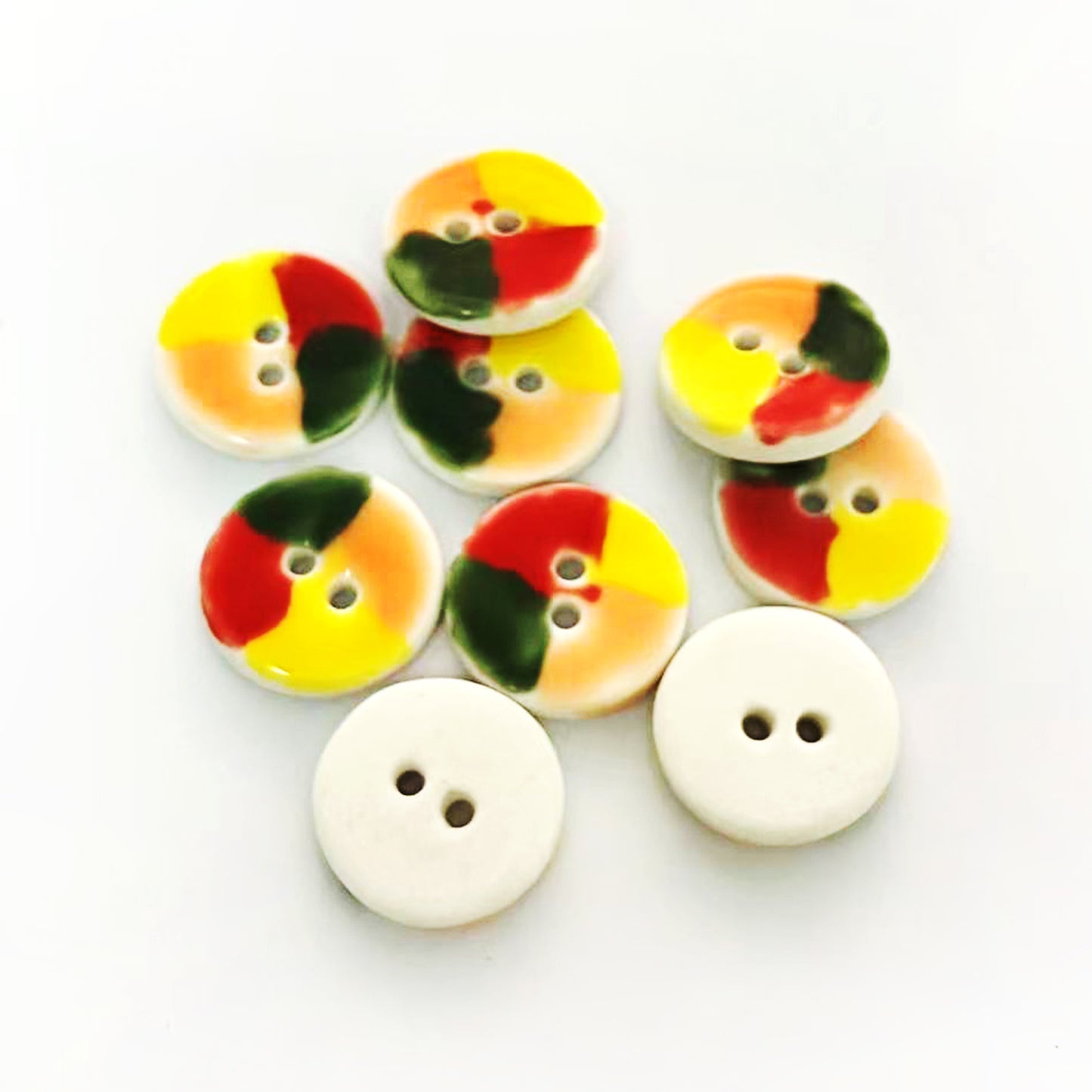 Handmade Colourful Ceramic Buttons – Set of 2 for Sewing, Knitting & Crochet - 19x19mm
