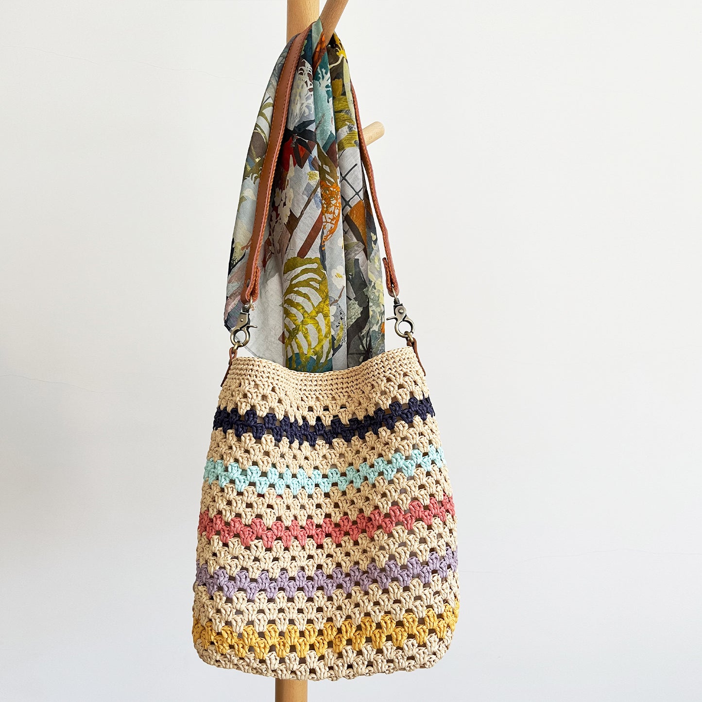 Ocean Stripe Crochet Bag, Handmade Shoulder Bag, Handbag Gift for Her