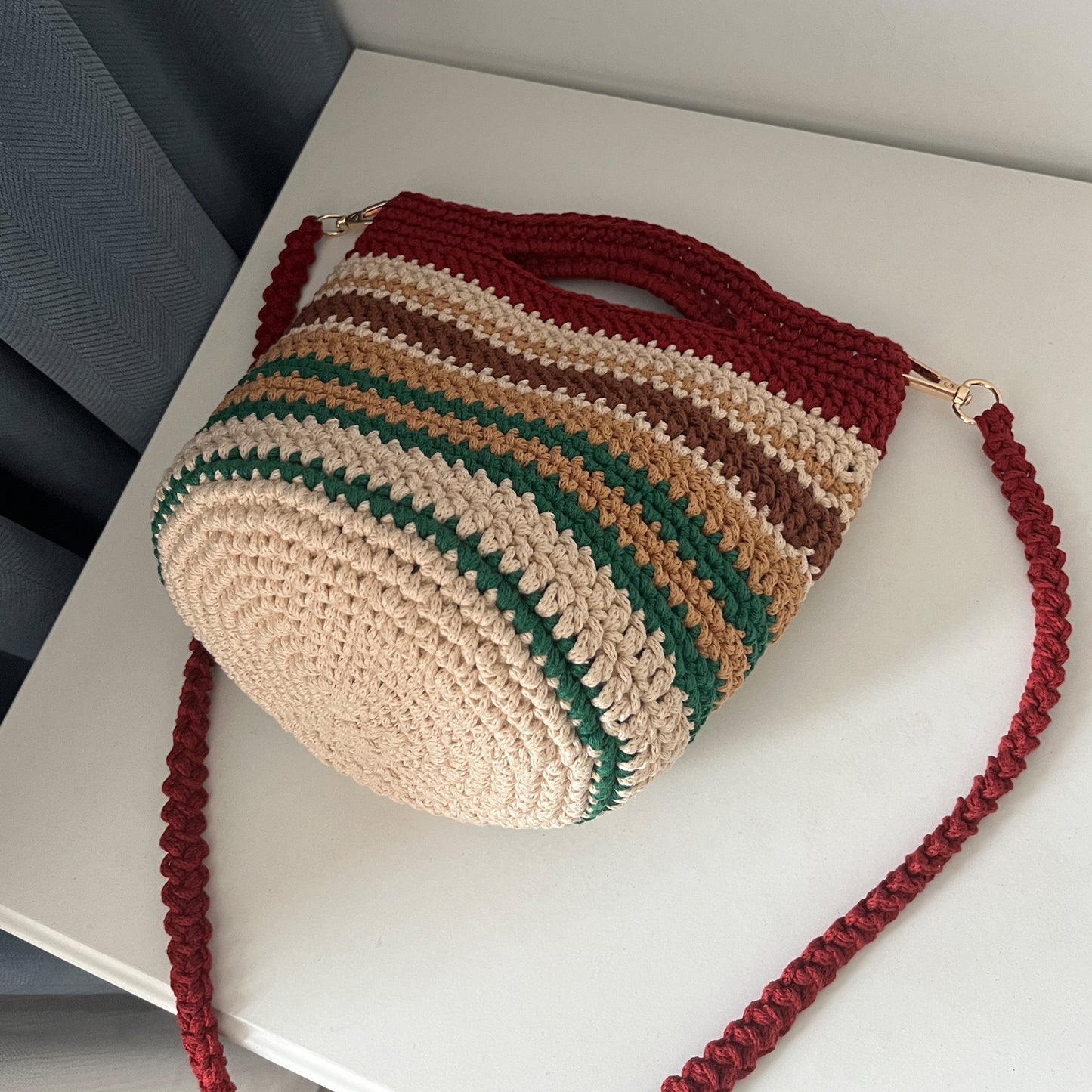 Harvest Stripe Crochet Bag, Handmade Shoulder Bag, Handbag Gift for Her