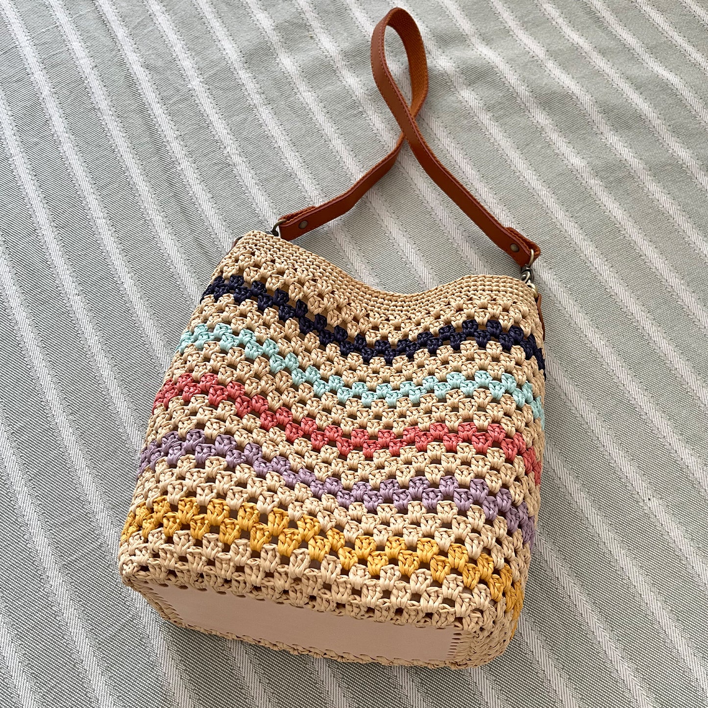 Ocean Stripe Crochet Bag, Handmade Shoulder Bag, Handbag Gift for Her