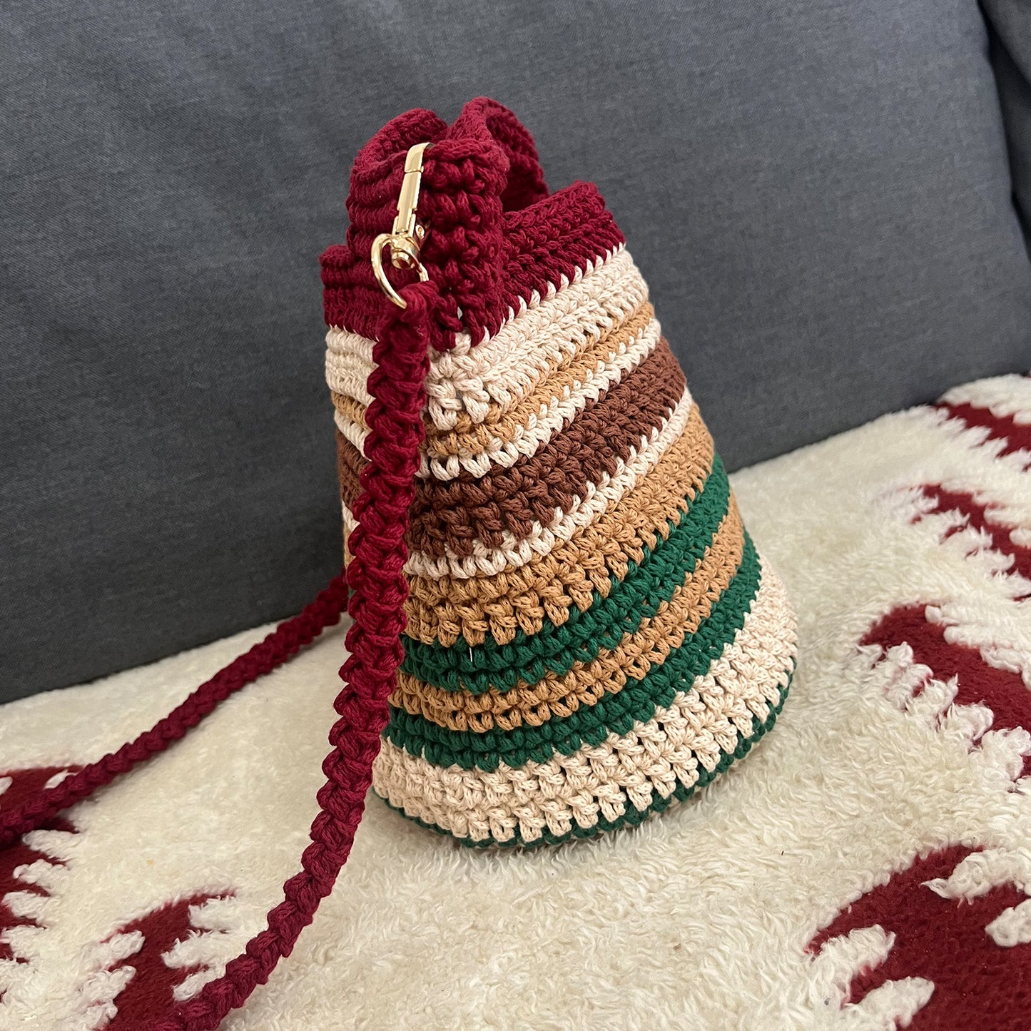 Harvest Stripe Crochet Bag, Handmade Shoulder Bag, Handbag Gift for Her