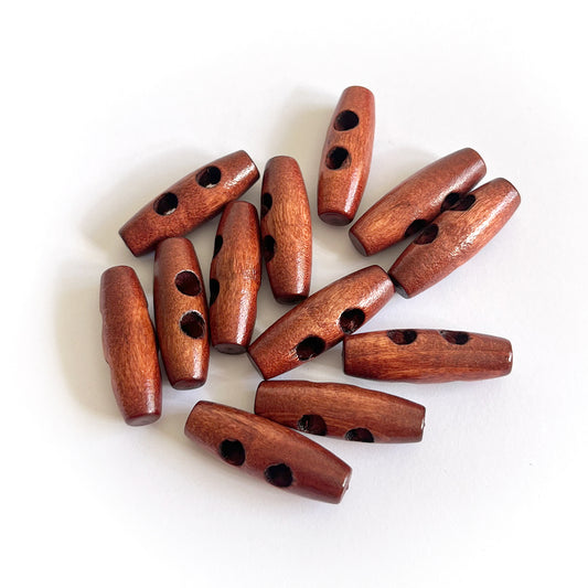 Handmade Wooden Toggle Buttons – Set of 10 for Sewing, Knitting & Crochet - 30x10mm