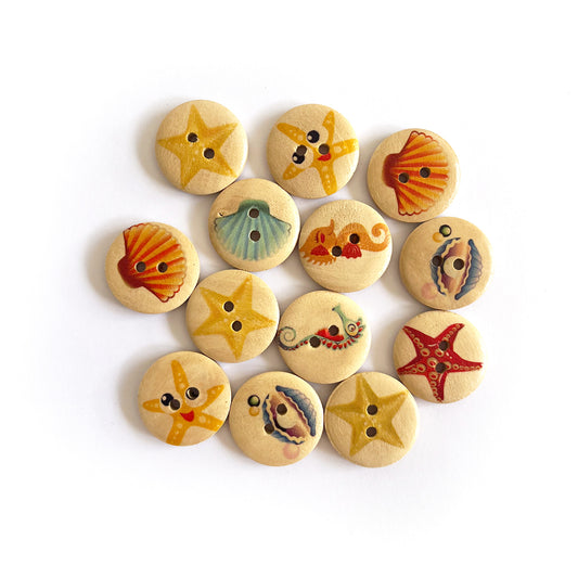 Handmade Ocean Wooden Buttons – Set of 10 for Sewing, Knitting & Crochet - 15mm, 20mm