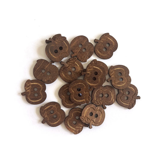 Handmade Wooden Apple Buttons – Set of 10 for Sewing, Knitting & Crochet - 16x15mm