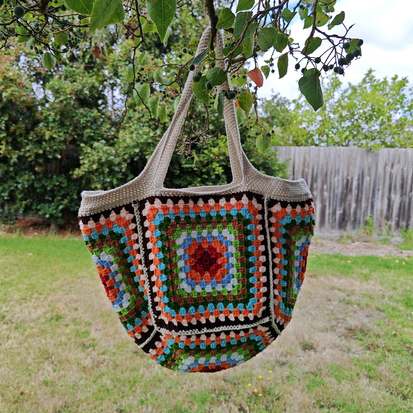 Handmade Retro Granny Square Crochet Bag, Soft Shoulder Bag & Tote, Gift for Her