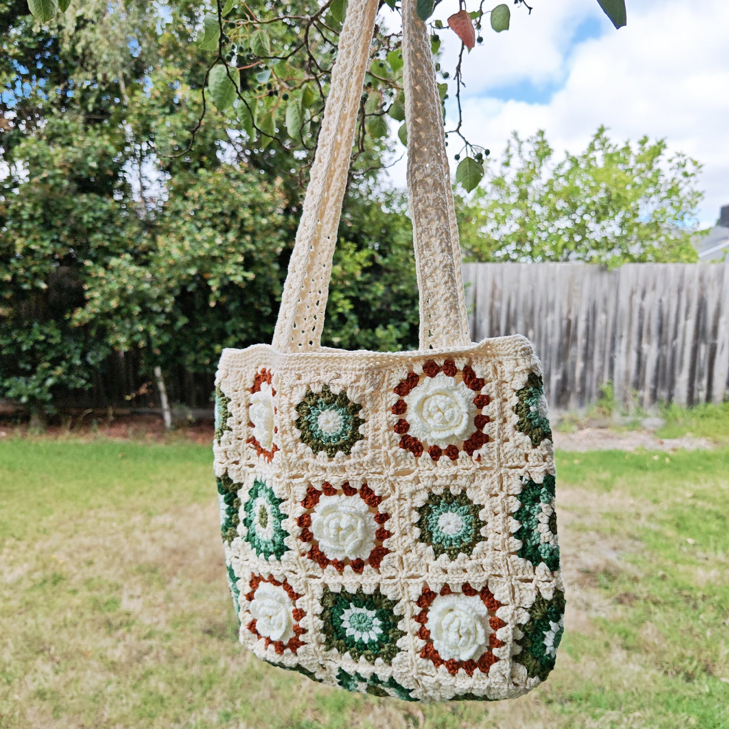 Handmade Vintage Granny Square Tote, Soft Shoulder Crochet Bag, Gift for Her