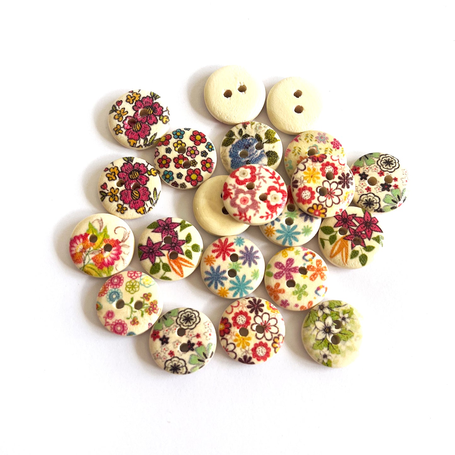 Handmade Botanical Wooden Buttons – Set of 10 for Sewing, Knitting & Crochet - 15x15mm
