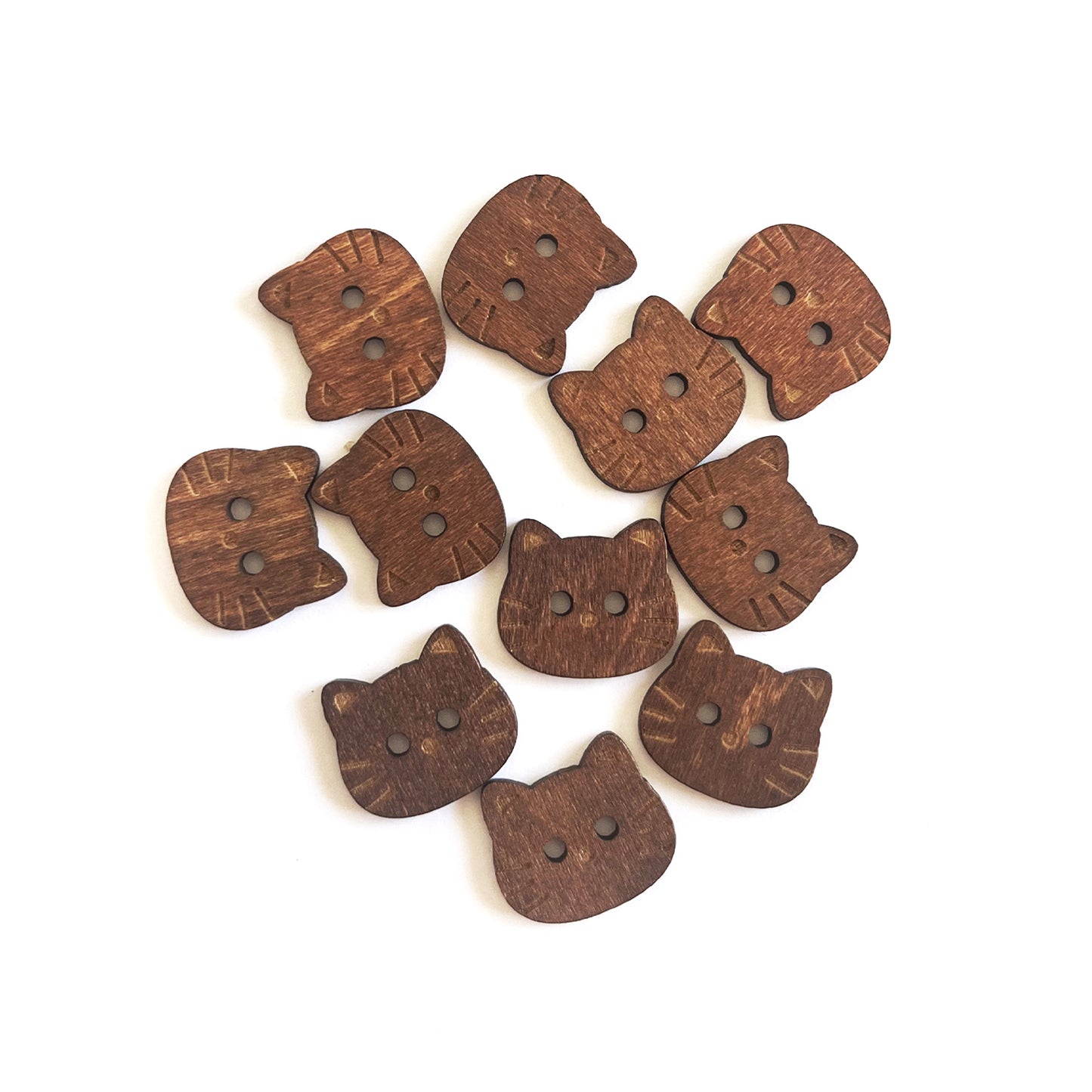 Handmade Wooden Cat Buttons – Set of 10 for Sewing, Knitting & Crochet - 18x16mm
