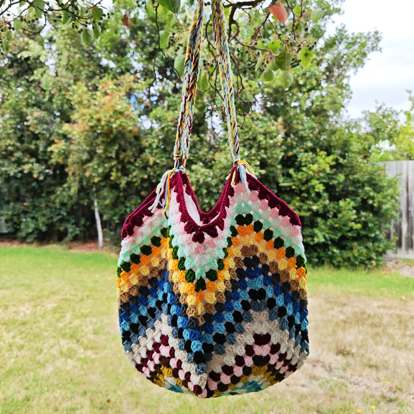 Handmade Rainbow Meadow Crochet Bag, Soft Shoulder Bag & Tote, Gift for Her