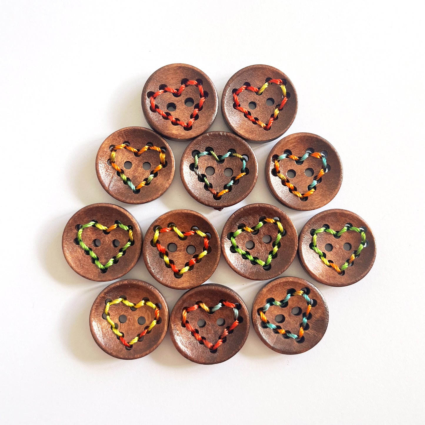 Handmade Wooden Heart Buttons – Set of 10 for Sewing, Knitting & Crochet - 20x20mm