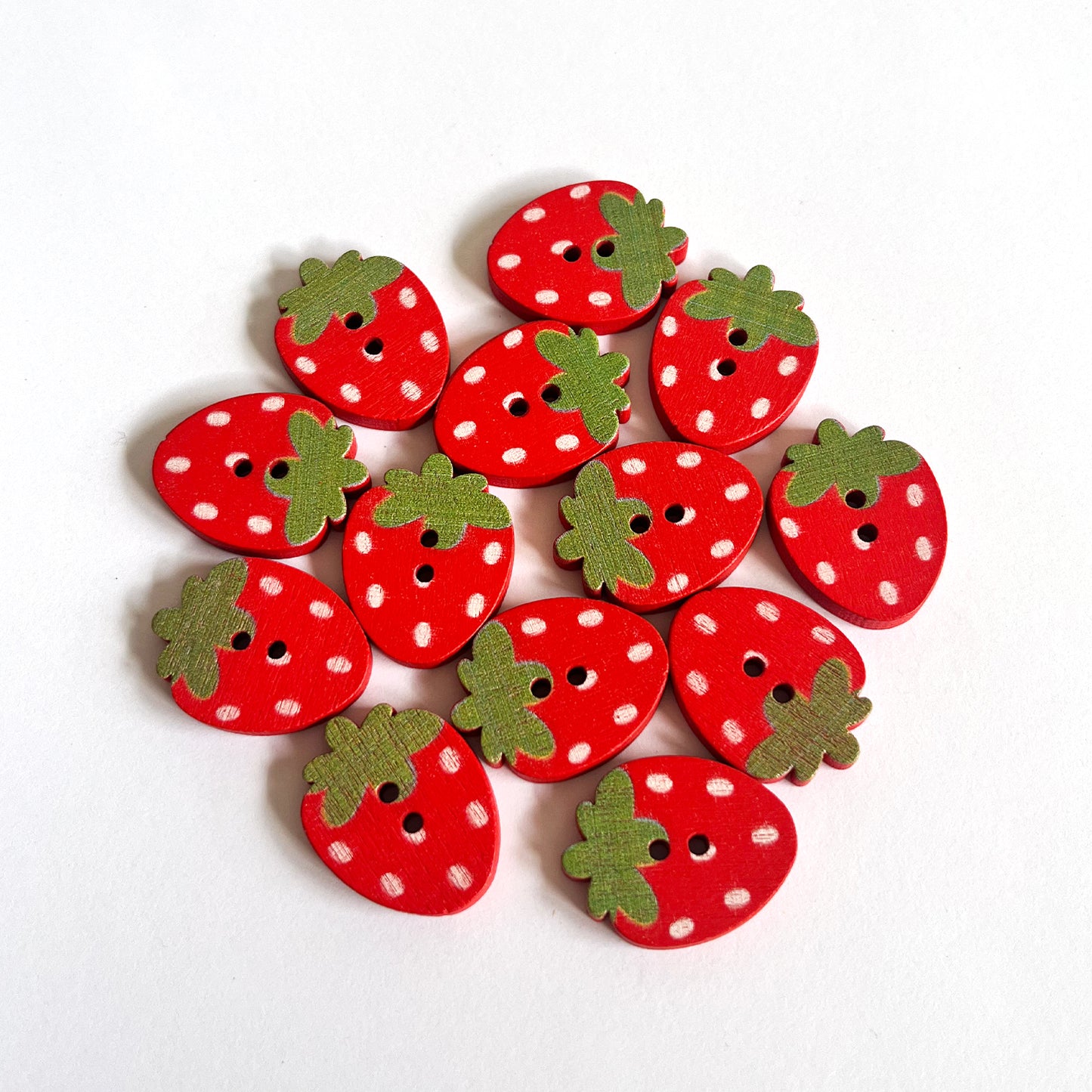 Handmade Wooden Strawberry Buttons – Set of 10 for Sewing, Knitting & Crochet - 17x23mm