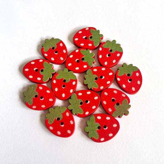 Handmade Wooden Strawberry Buttons – Set of 10 for Sewing, Knitting & Crochet - 17x23mm