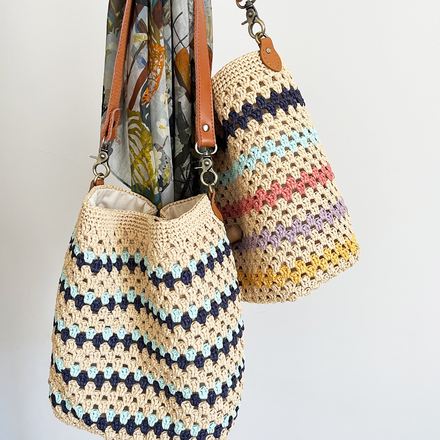 Ocean Stripe Crochet Bag, Handmade Shoulder Bag, Handbag Gift for Her