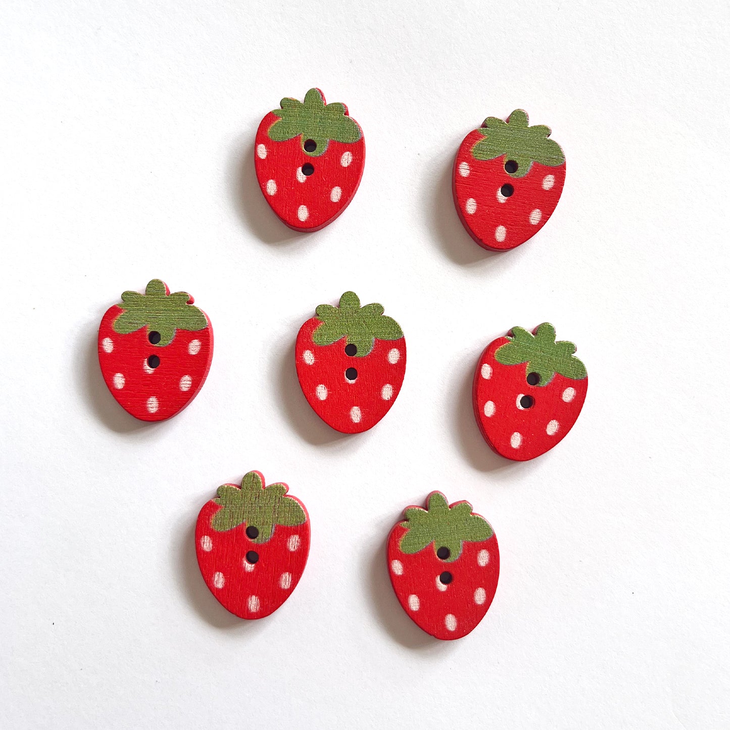 Handmade Wooden Strawberry Buttons – Set of 10 for Sewing, Knitting & Crochet - 17x23mm