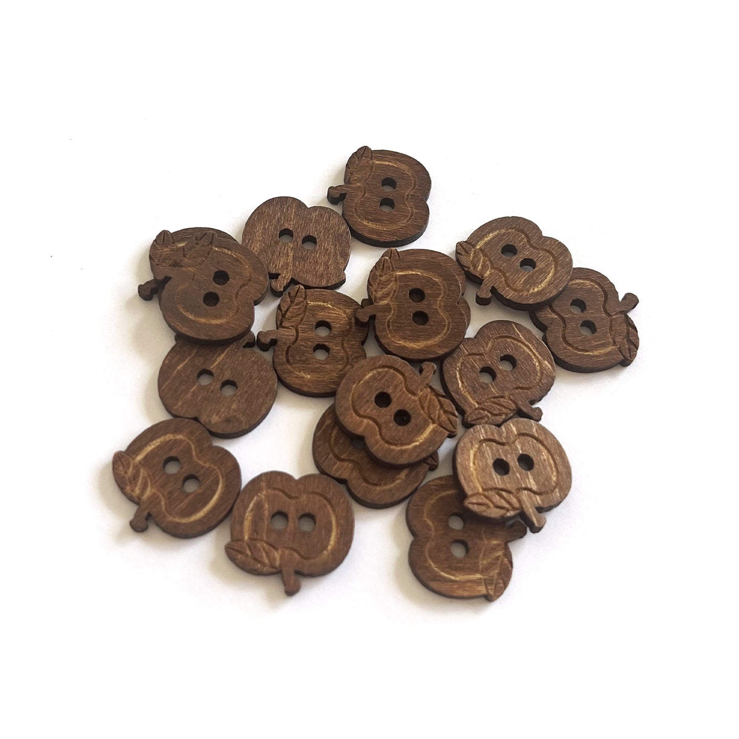 Handmade Wooden Apple Buttons – Set of 10 for Sewing, Knitting & Crochet - 16x15mm