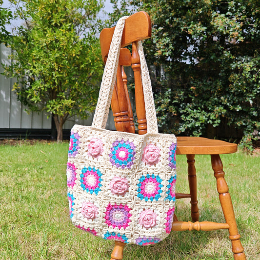 Handmade Lavender Camellia Crochet Tote, Soft Shoulder Bag, Gift for Her