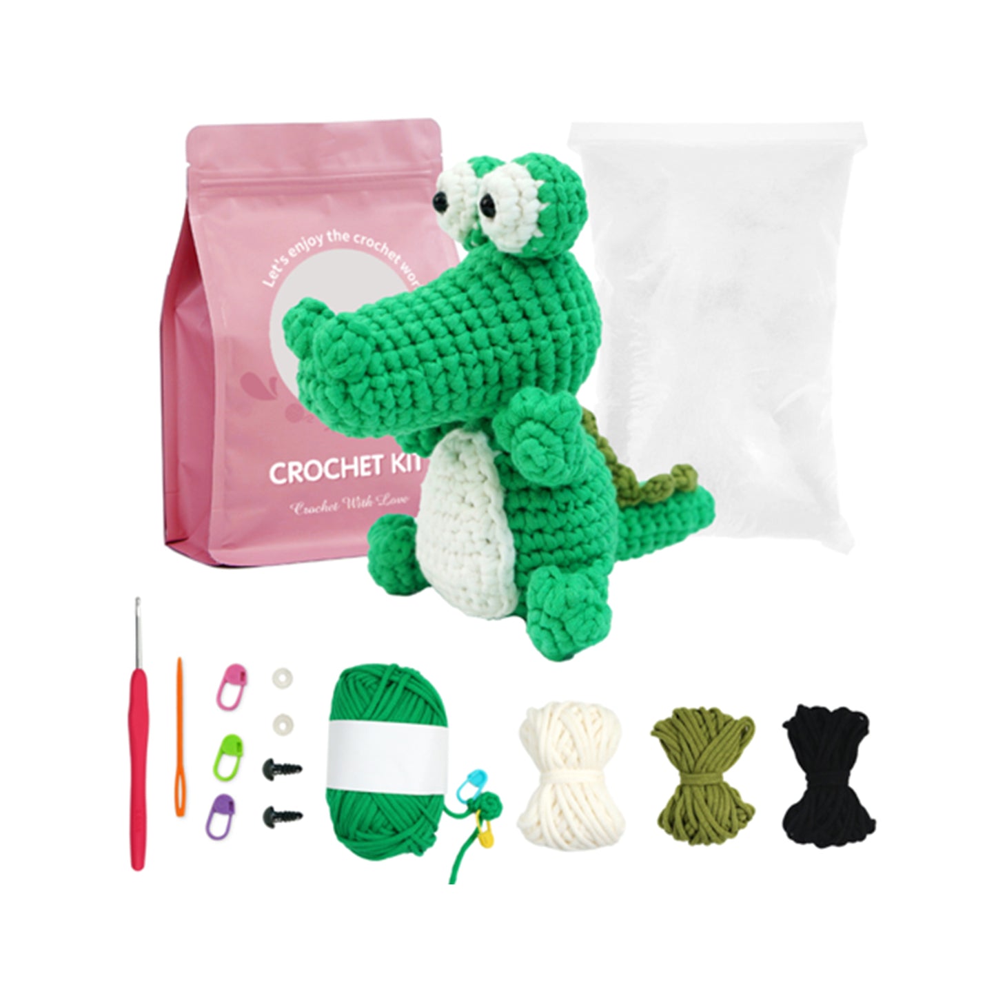 Beginner Crocodile Crochet Kit, Amigurumi Crochet Starter Kit DIY Craft Gift
