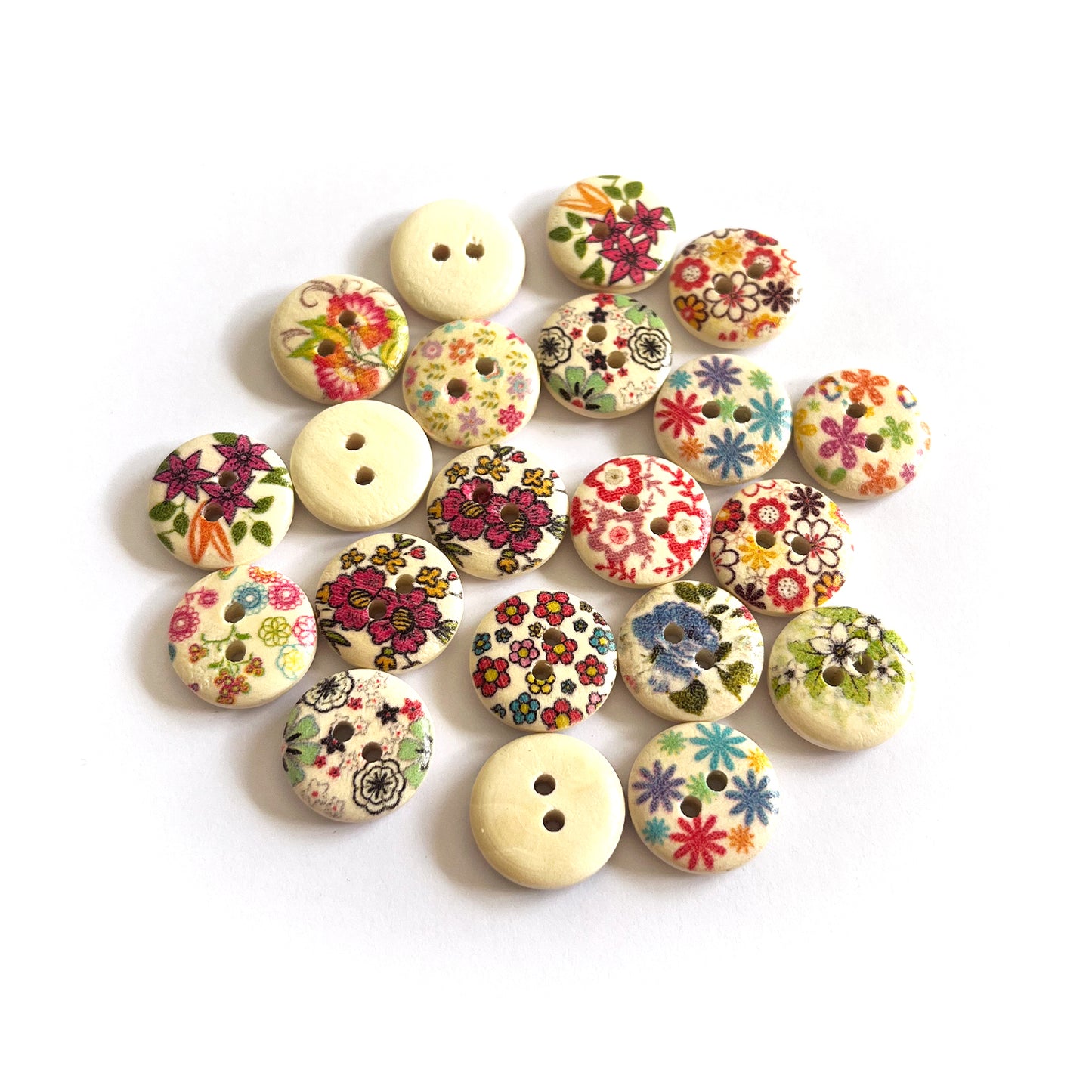 Handmade Botanical Wooden Buttons – Set of 10 for Sewing, Knitting & Crochet - 15x15mm