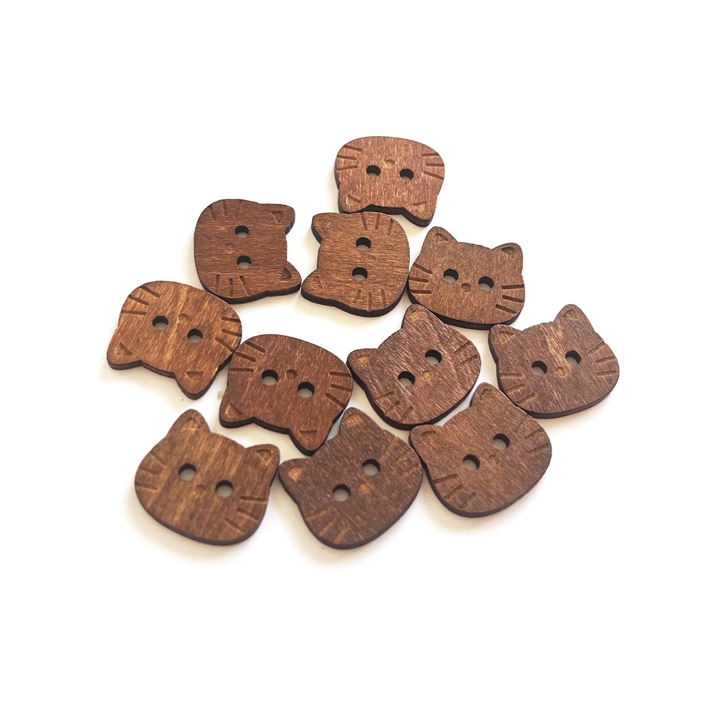Handmade Wooden Cat Buttons – Set of 10 for Sewing, Knitting & Crochet - 18x16mm