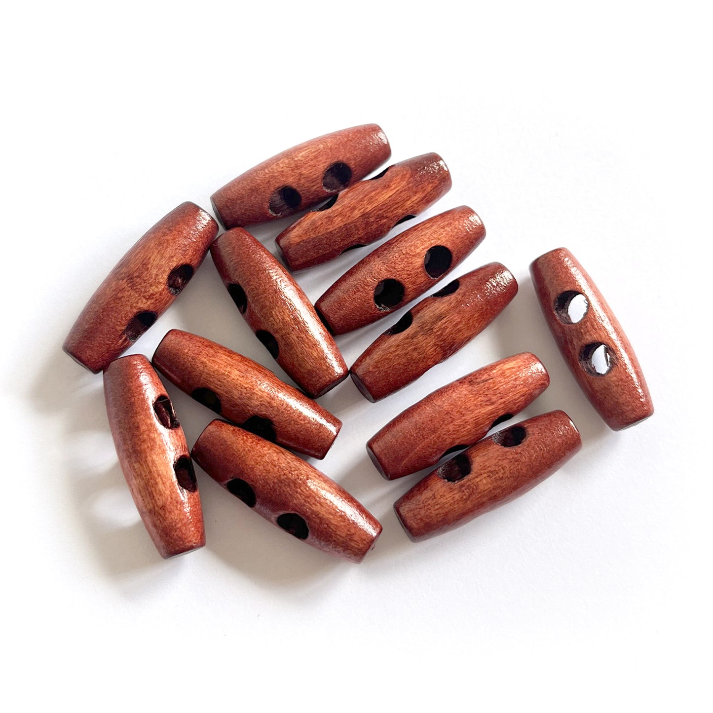 Handmade Wooden Toggle Buttons – Set of 10 for Sewing, Knitting & Crochet - 30x10mm