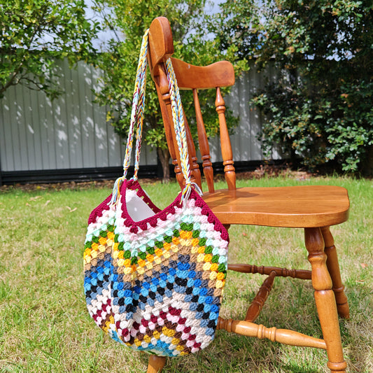 Handmade Rainbow Meadow Crochet Bag, Soft Shoulder Bag & Tote, Gift for Her