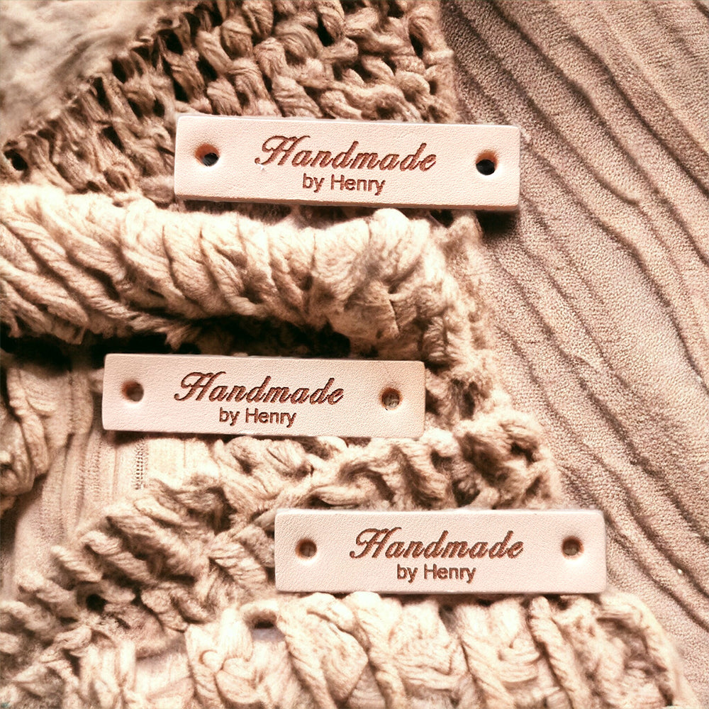 Personalized Crochet Labels, Customized Handmade Tags, Natural Leather