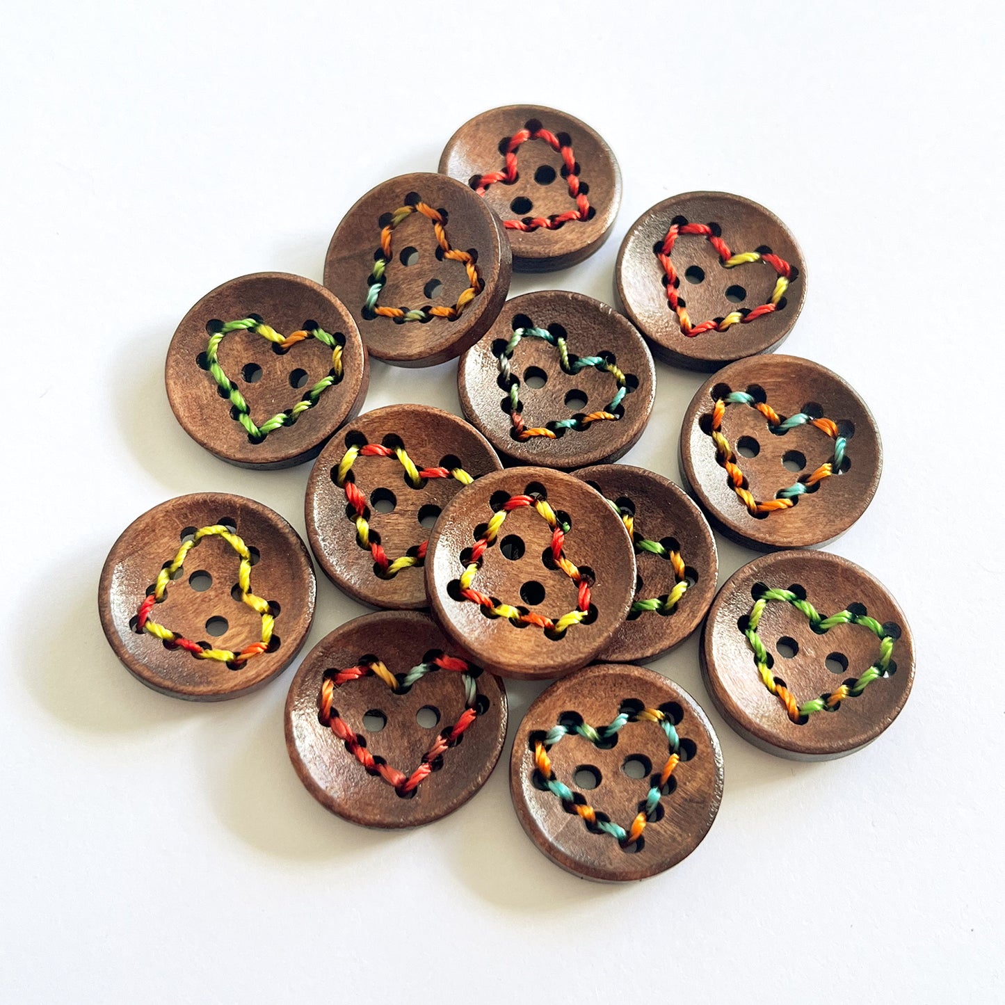 Handmade Wooden Heart Buttons – Set of 10 for Sewing, Knitting & Crochet - 20x20mm