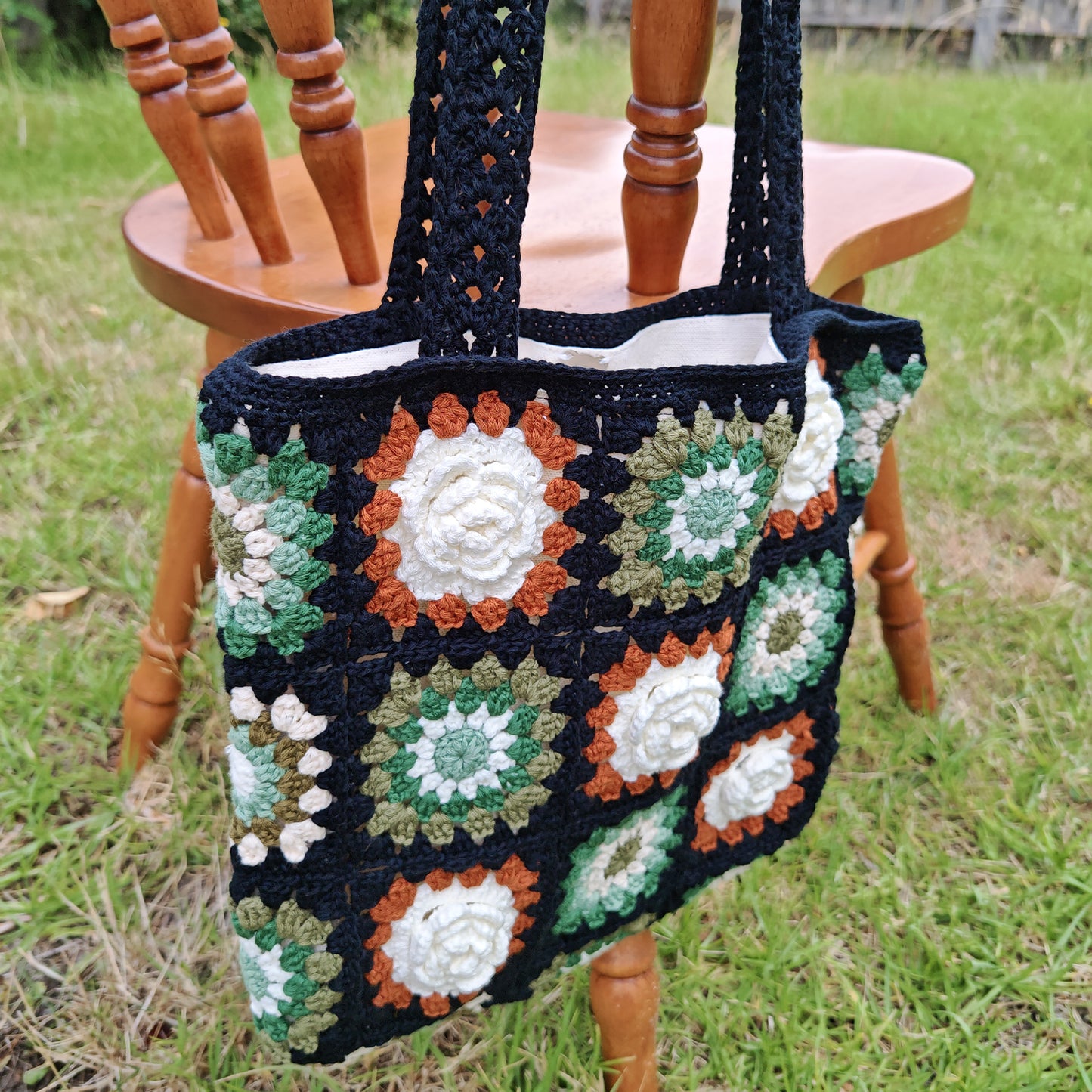 Handmade Midnight Meadow Crochet Tote, Soft Shoulder Bag, Gift for Her