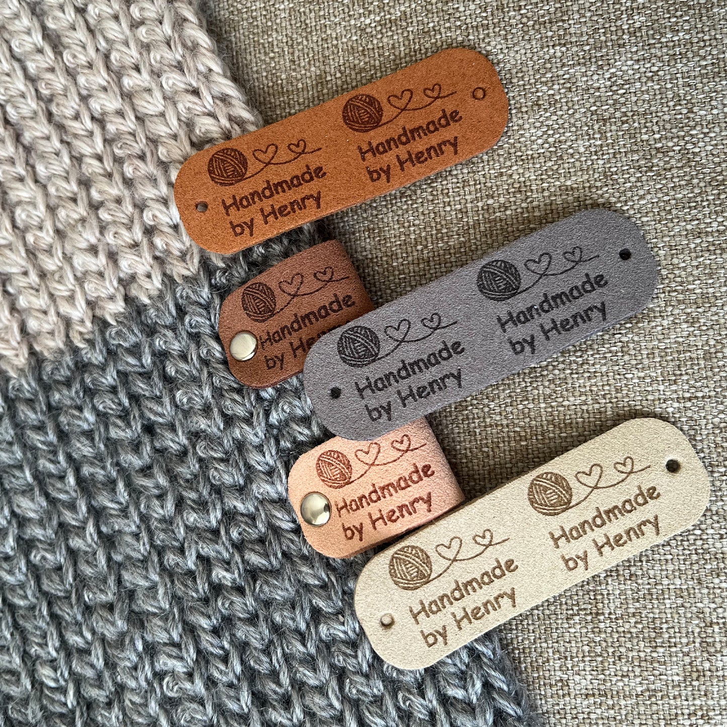 Custom Labels for Crochet, Tag for Handmade Item, Custom Clothing Label, Personalised Knitting Labels(Rivets Included), 64x20mm
