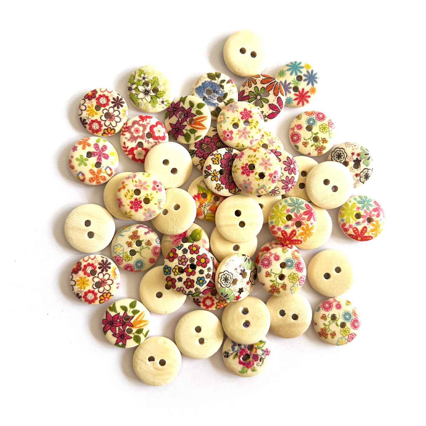 Handmade Botanical Wooden Buttons – Set of 10 for Sewing, Knitting & Crochet - 15x15mm