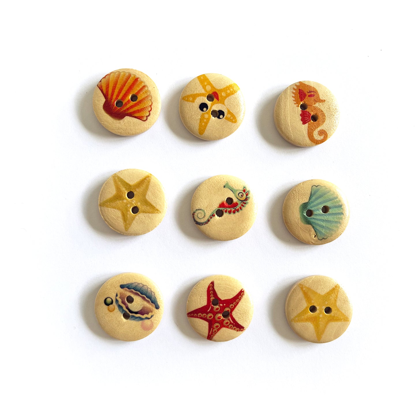 Handmade Ocean Wooden Buttons – Set of 10 for Sewing, Knitting & Crochet - 15mm, 20mm