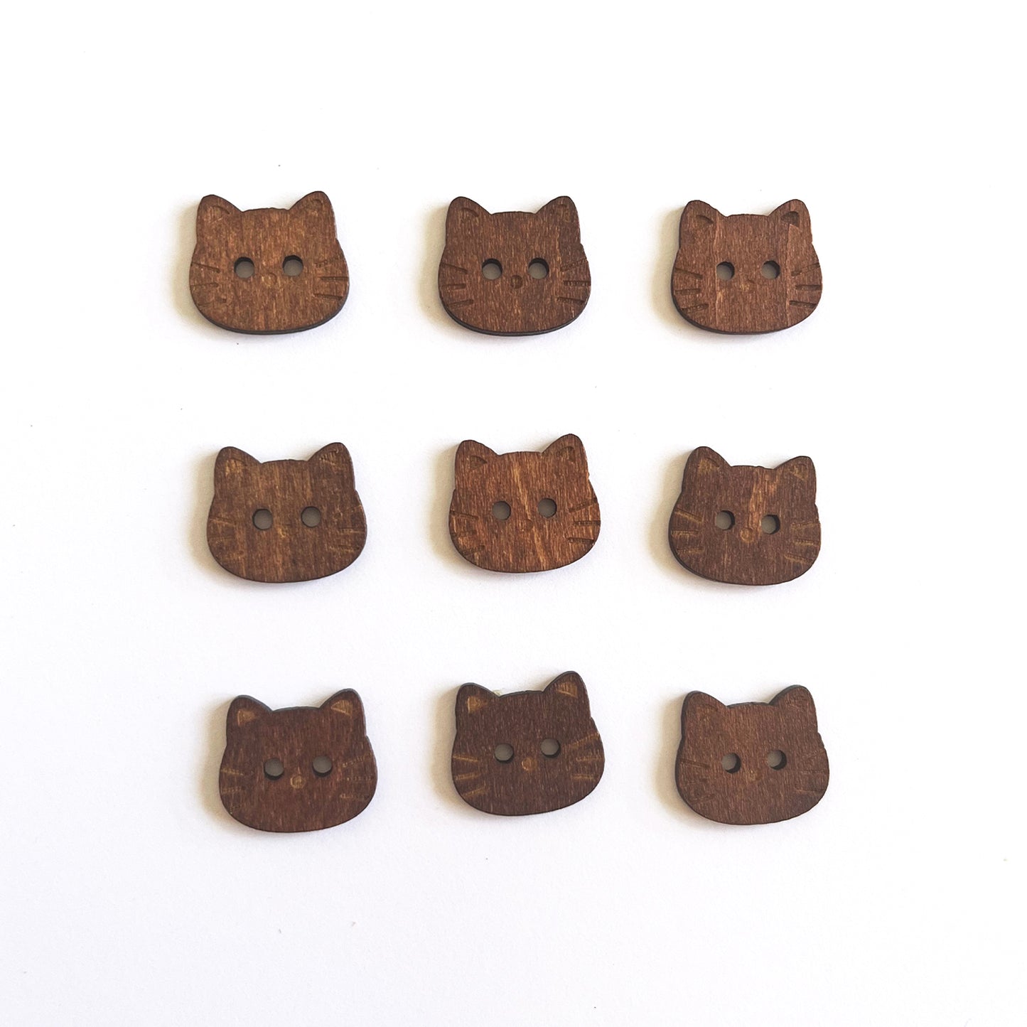 Handmade Wooden Cat Buttons – Set of 10 for Sewing, Knitting & Crochet - 18x16mm