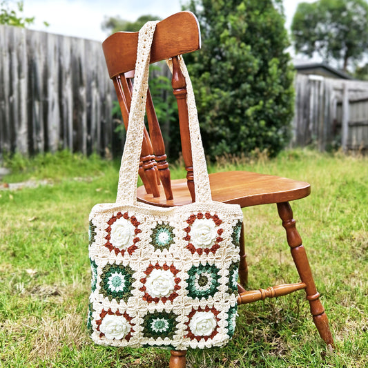 Handmade Vintage Granny Square Tote, Soft Shoulder Crochet Bag, Gift for Her