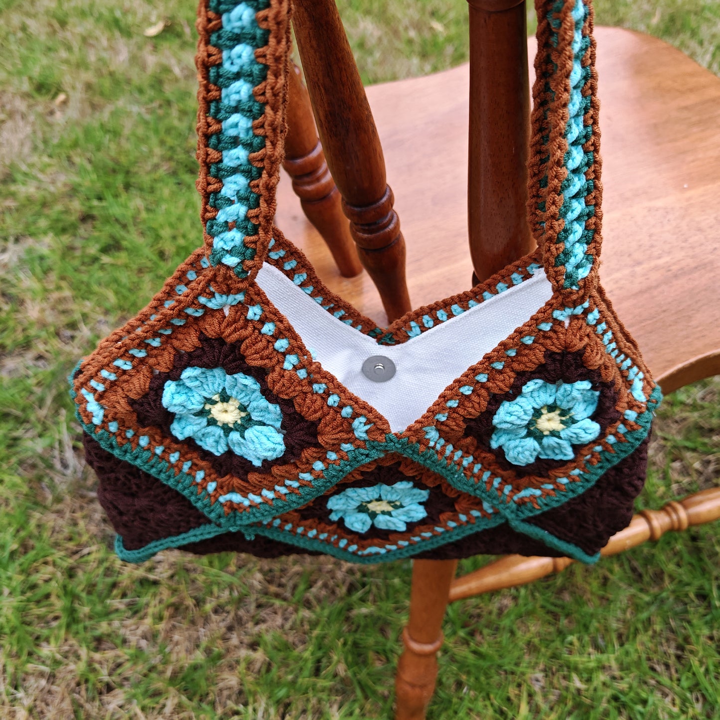 Handmade Woodland Bloom Crochet Tote, Soft Shoulder Bag, Gift for Her