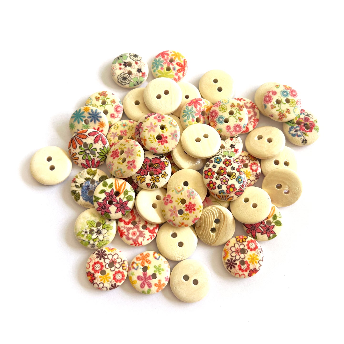 Handmade Botanical Wooden Buttons – Set of 10 for Sewing, Knitting & Crochet - 15x15mm