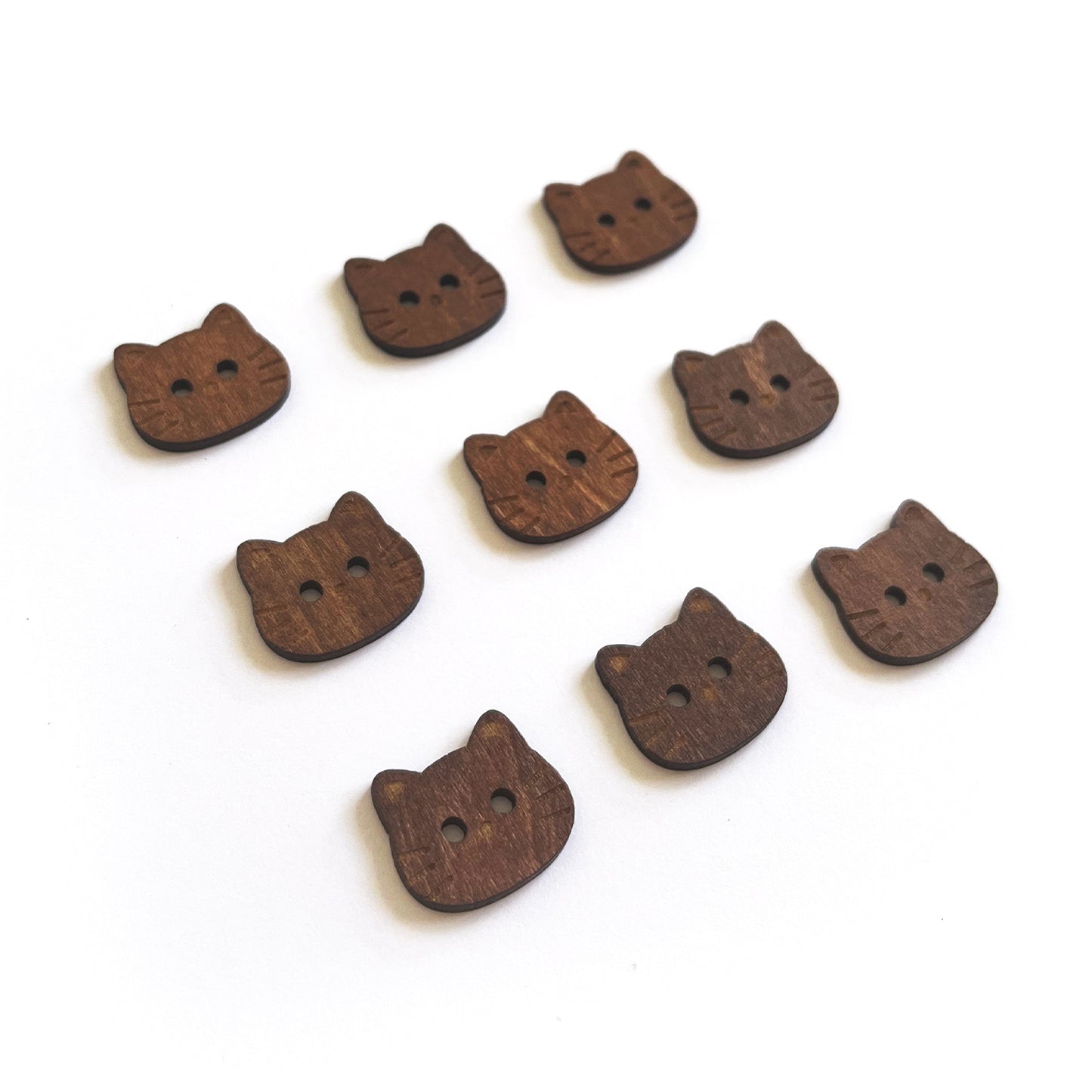 Handmade Wooden Cat Buttons – Set of 10 for Sewing, Knitting & Crochet - 18x16mm