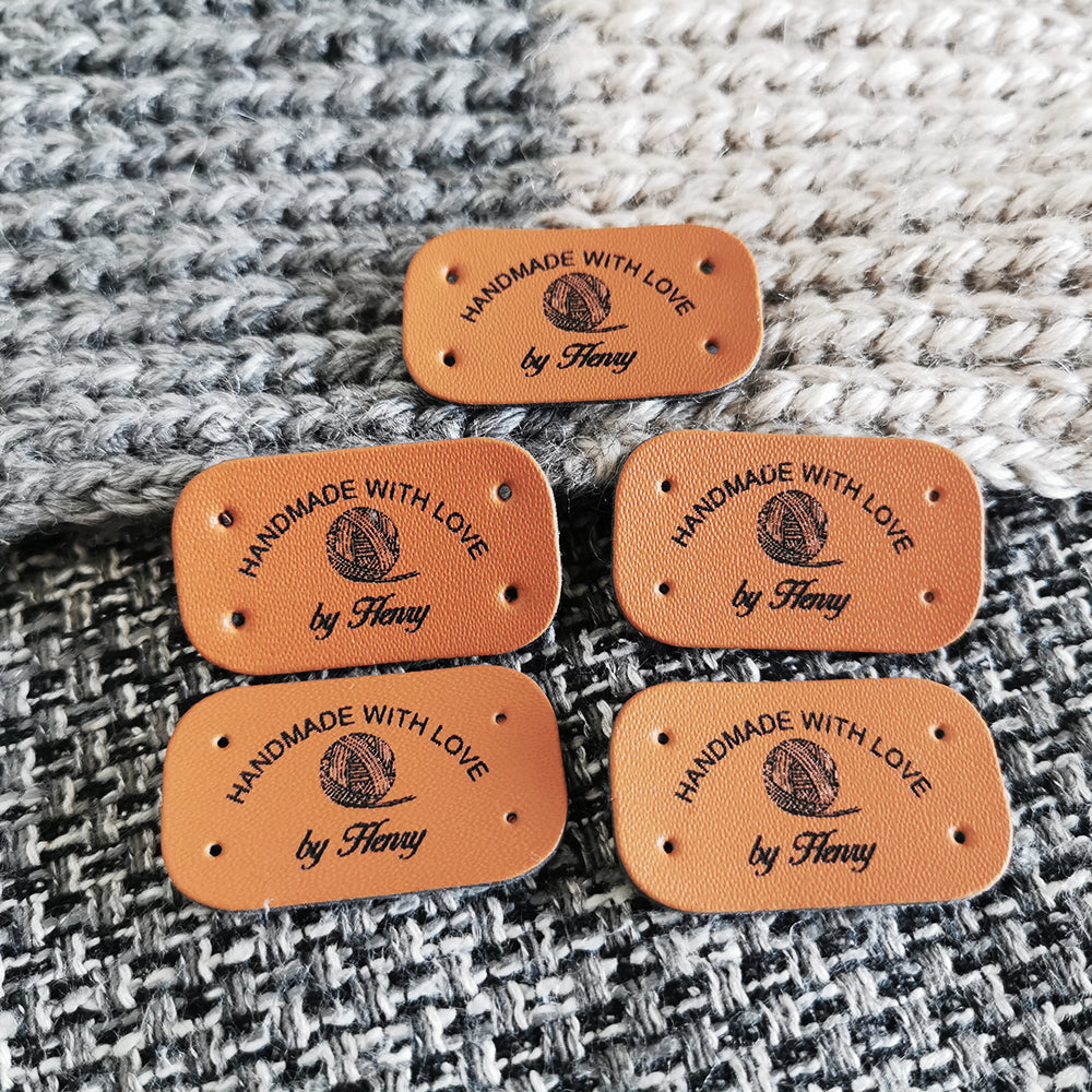 Personalised Leather Tags, Custom Leather Labels, Handmade Knitting Tags, 38x22mm