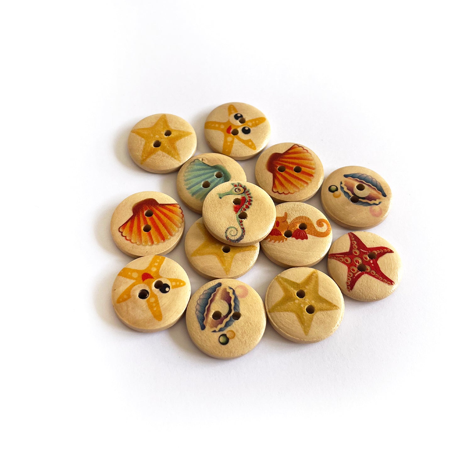 Handmade Ocean Wooden Buttons – Set of 10 for Sewing, Knitting & Crochet - 15mm, 20mm