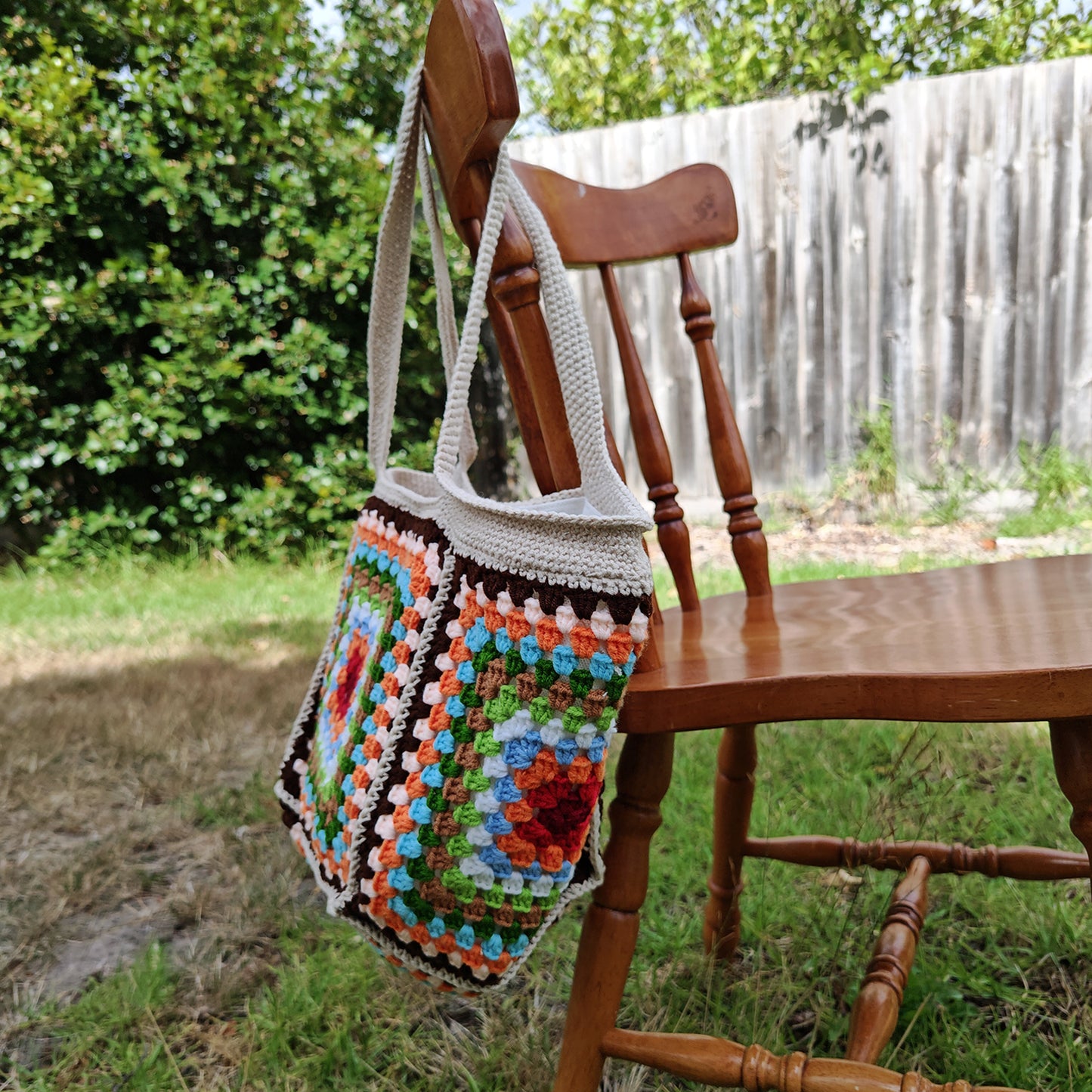 Handmade Retro Granny Square Crochet Bag, Soft Shoulder Bag & Tote, Gift for Her