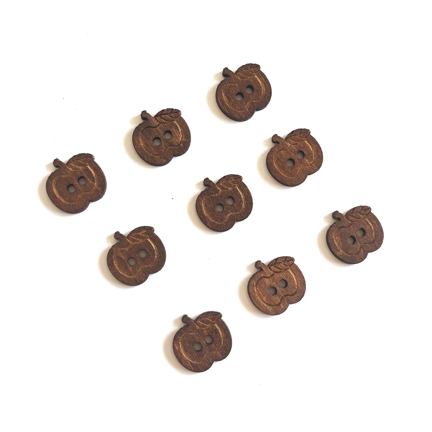 Handmade Wooden Apple Buttons – Set of 10 for Sewing, Knitting & Crochet - 16x15mm
