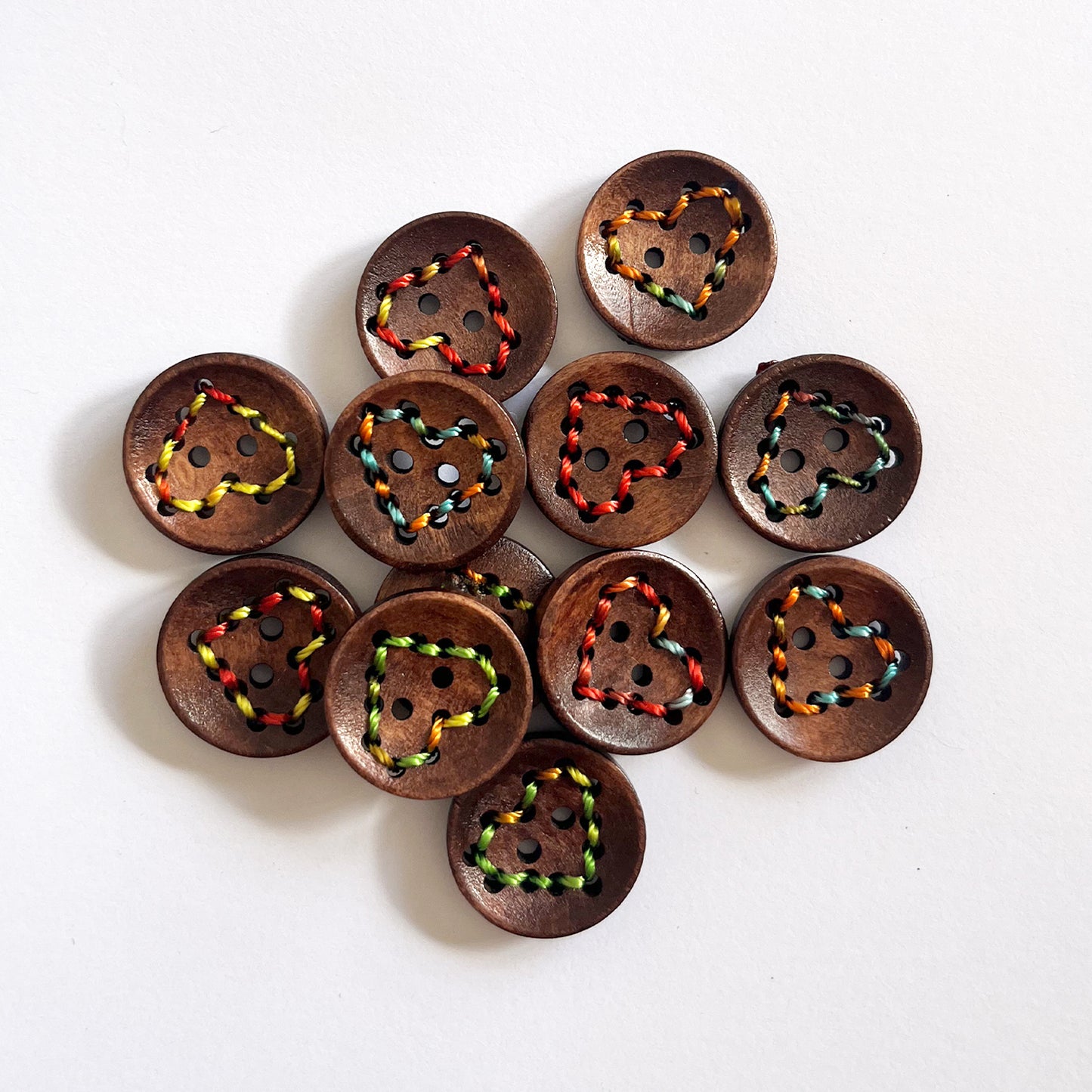 Handmade Wooden Heart Buttons – Set of 10 for Sewing, Knitting & Crochet - 20x20mm