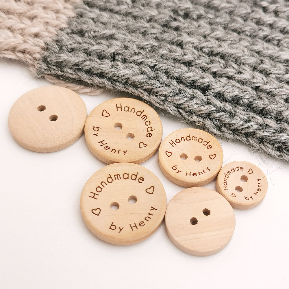 Engraved 2 holes Wooden Buttons, Personalized Buttons for Handmade Knitting, Customized Button for Crochet, 15mm, 20mm, 25mm