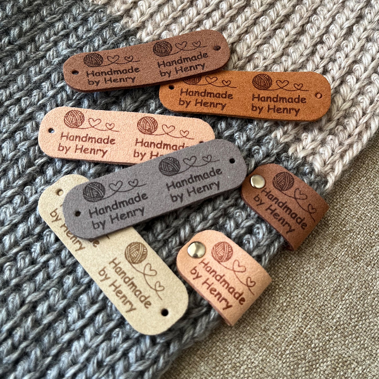 Custom Labels for Crochet, Tag for Handmade Item, Custom Clothing Label, Personalised Knitting Labels(Rivets Included), 64x20mm