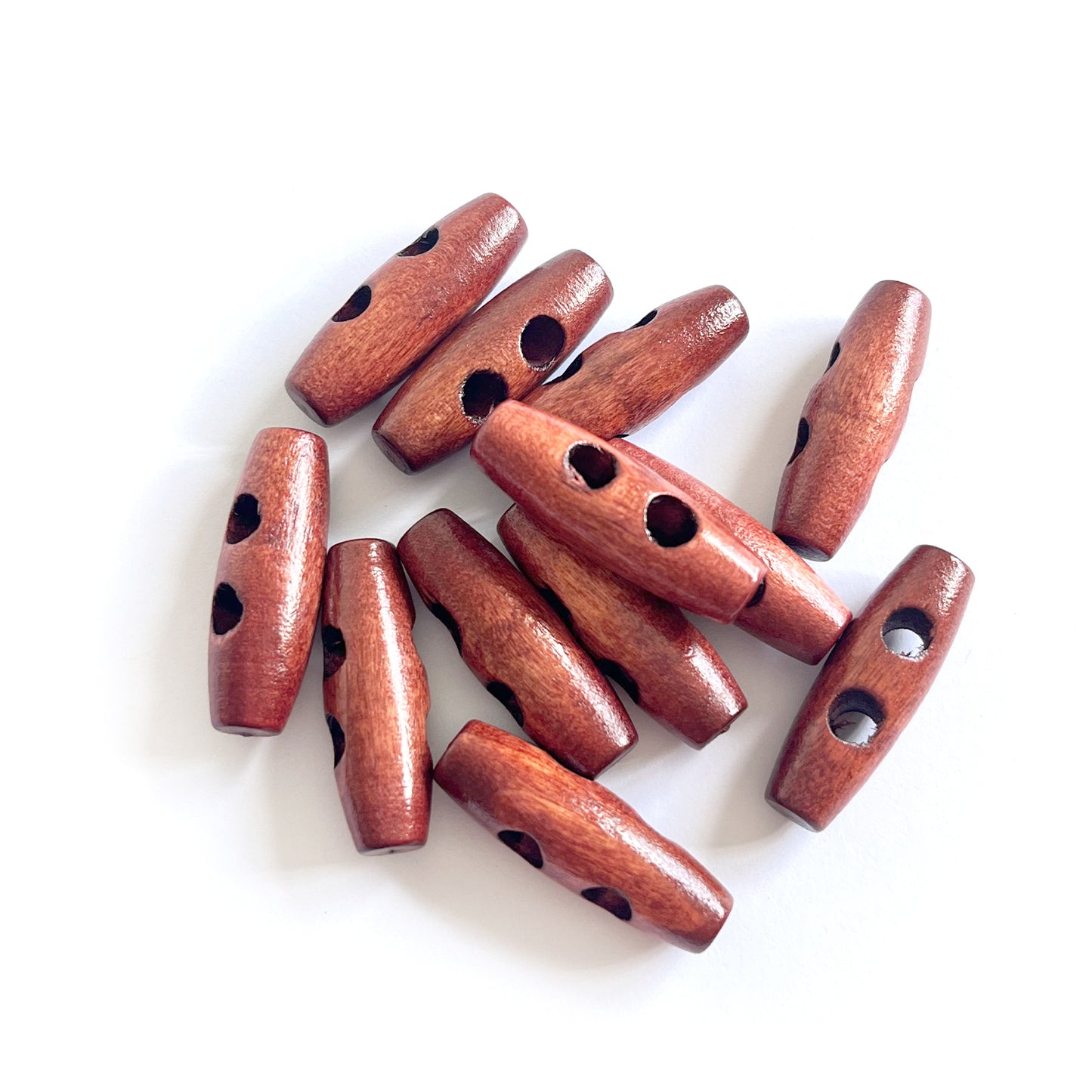 Handmade Wooden Toggle Buttons – Set of 10 for Sewing, Knitting & Crochet - 30x10mm