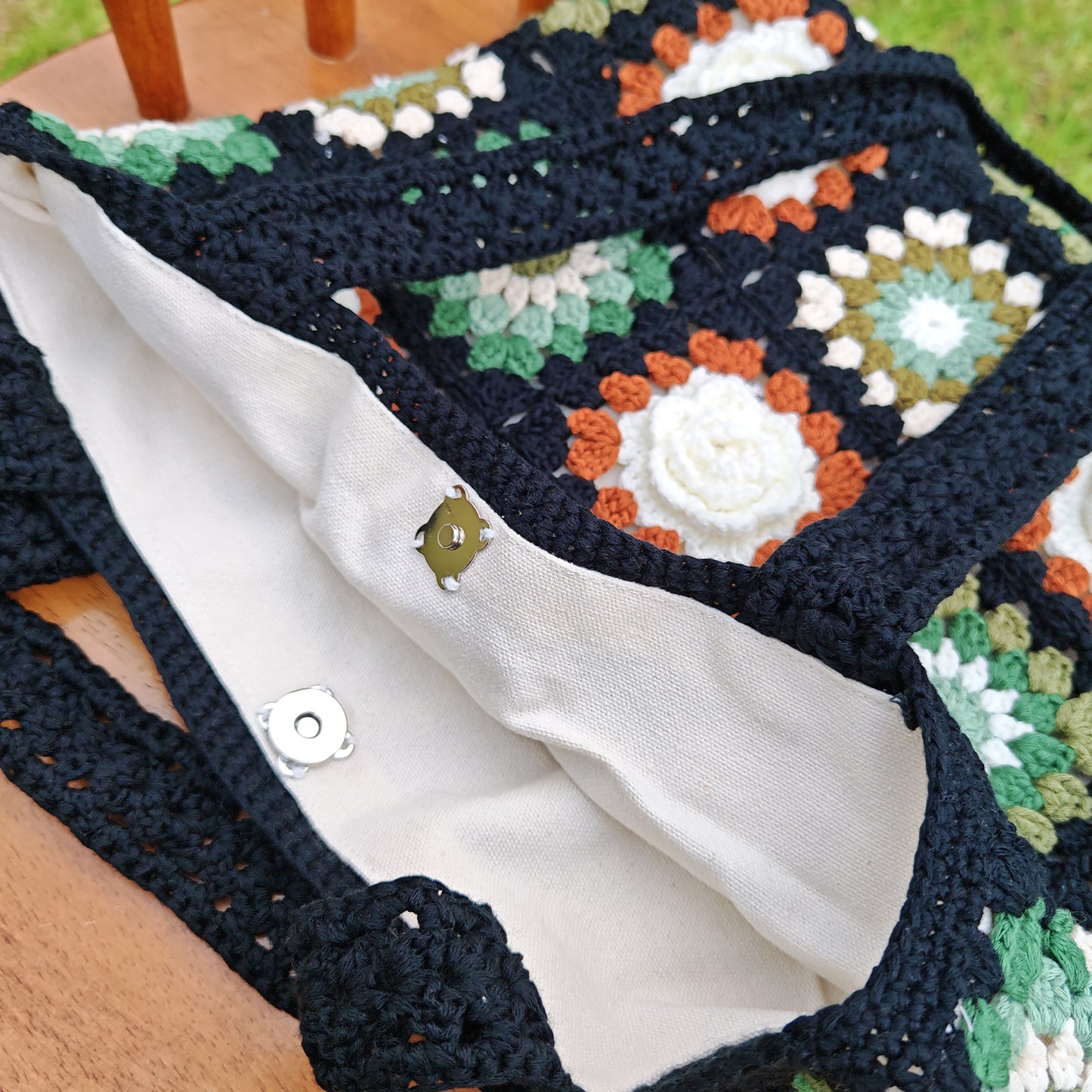 Handmade Midnight Meadow Crochet Tote, Soft Shoulder Bag, Gift for Her