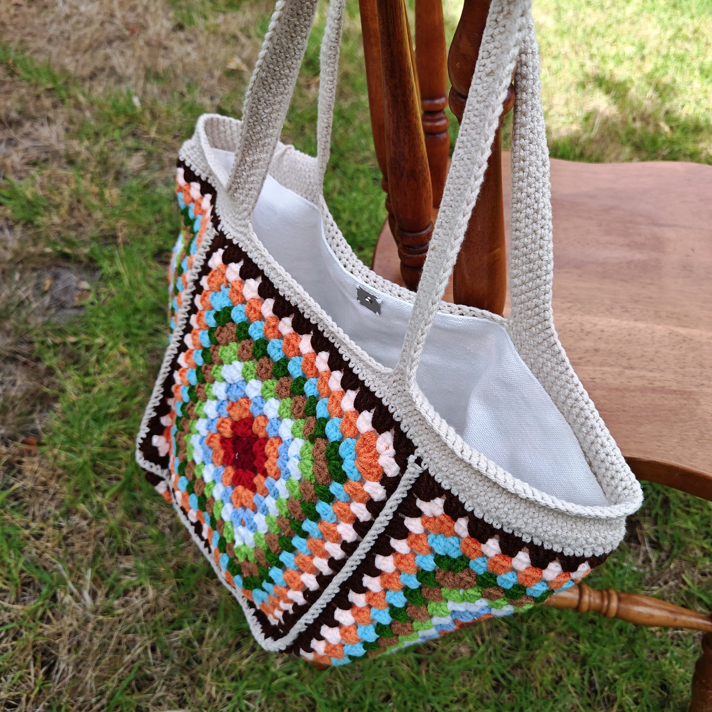 Handmade Retro Granny Square Crochet Bag, Soft Shoulder Bag & Tote, Gift for Her