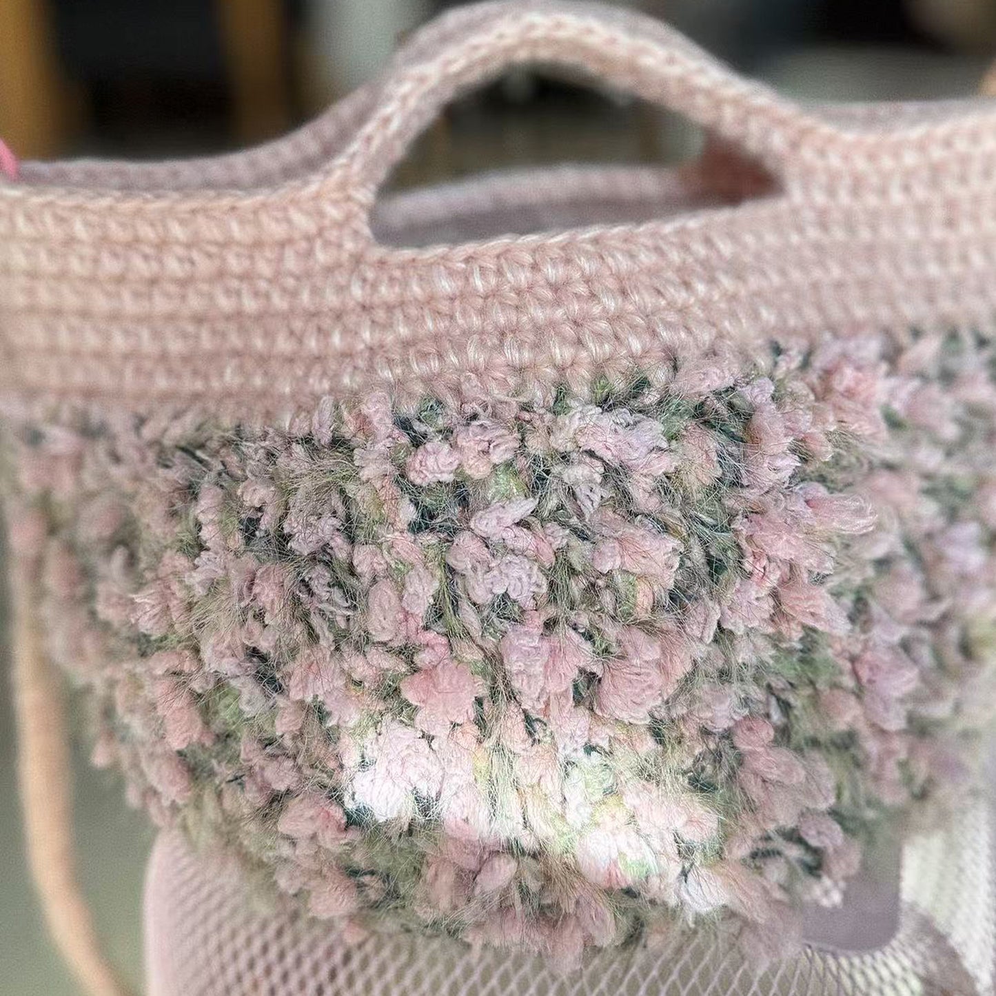 Handmade Crochet Tote Bag, Monet Garden Shoulder Bag, Handbag Gift for Her