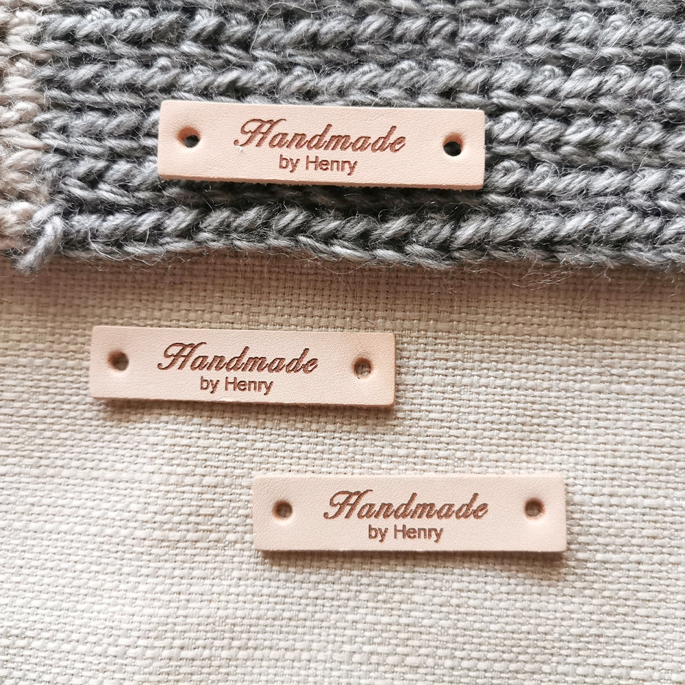 Personalized Crochet Labels, Customized Handmade Tags, Natural Leather