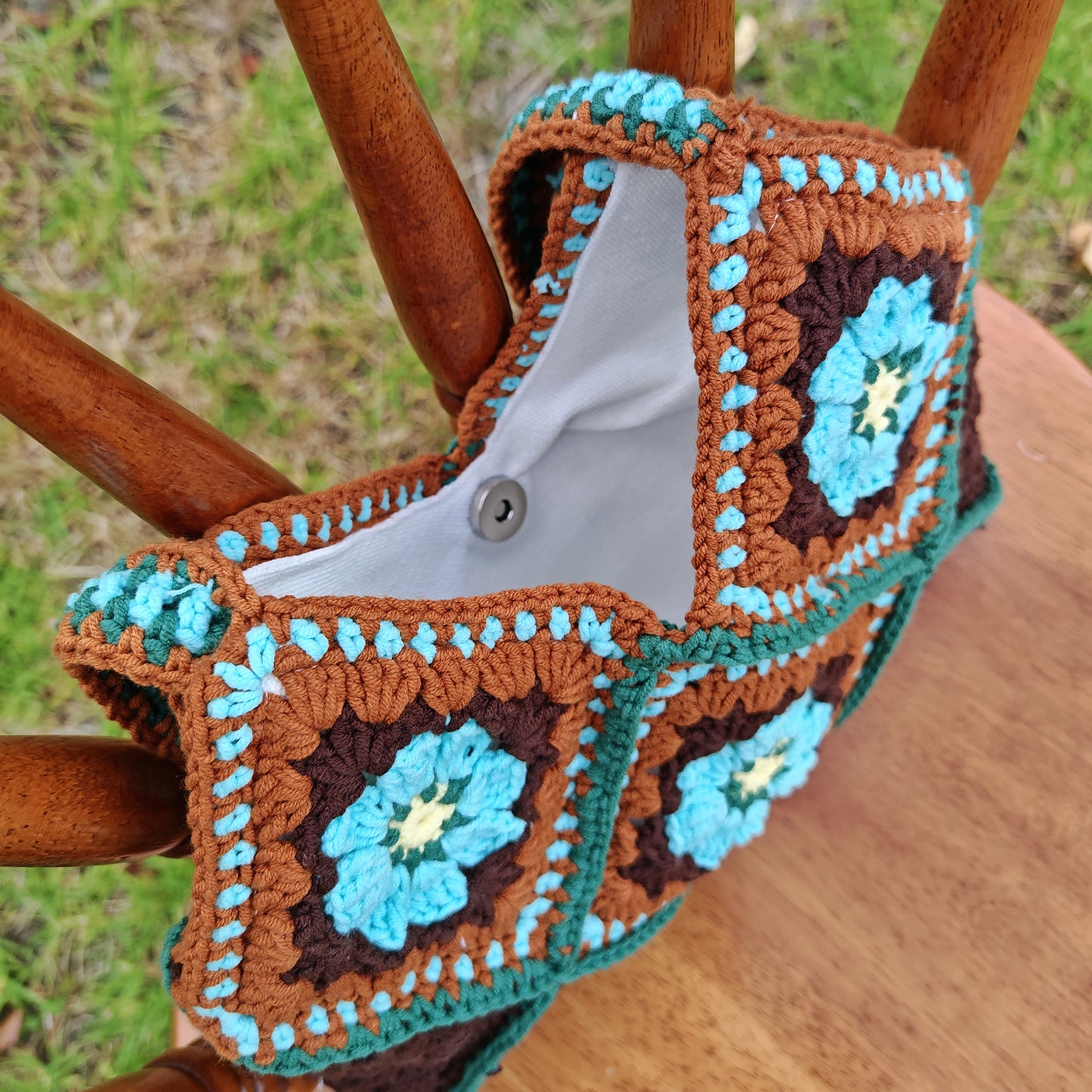 Handmade Woodland Bloom Crochet Tote, Soft Shoulder Bag, Gift for Her