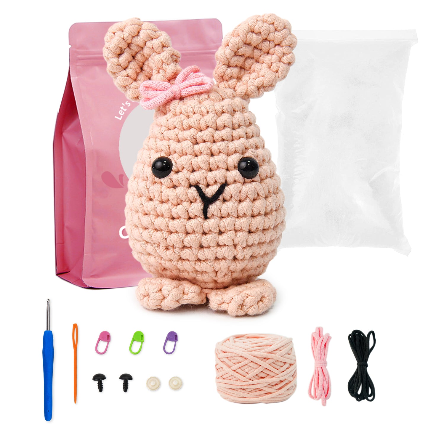 Beginner Bunny Crochet Kit, Amigurumi Crochet Starter Kit DIY Craft Gift